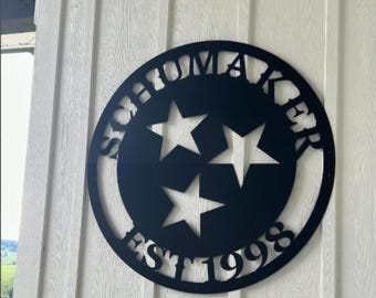 Metal Tennessee Star Sign | Personalized Family Name Sign | Round Star Door Hanger | TN State Sign | Country Star Sign | Round Star Sign