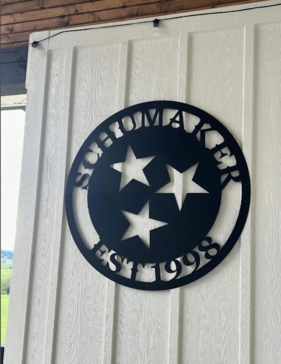 Metal Tennessee Star Sign | Personlaized Family Name Sign | Round Star Door Hanger | TN State Sign | Country Star Sign | Round Star Sign