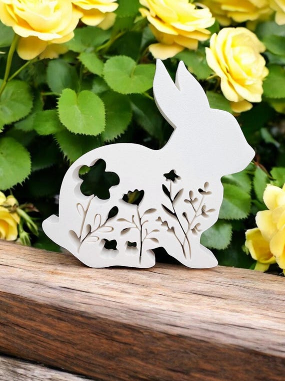 Freestanding Bunny Sign | Floral Easter Bunny Sign | Easter Tier Tray | 3/4" thick Rabbit Sign | 3D Bunny Sign | Flower Theme Holiday Décor
