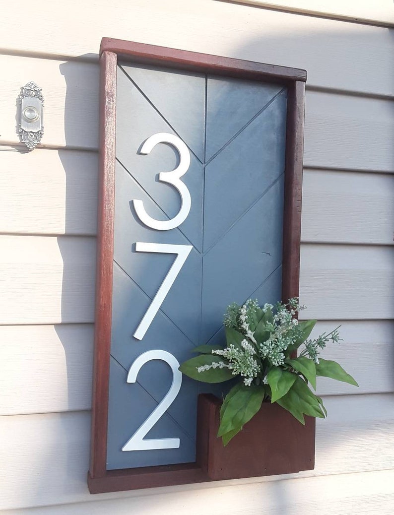 Chevron Address Sign Planter Box Address Plaque Flower Pot Etsy