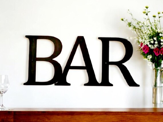 Bar Sign | Steel Bar Sign | Metal Bar Sign | Bar Script Word | Recycled Steel | Farmhouse Style Script Word |Man Cave Decor