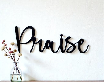 Metal praise sign | Religious prayer sign | cursive word Praise sign | metal peace home sign | farmhouse style decor