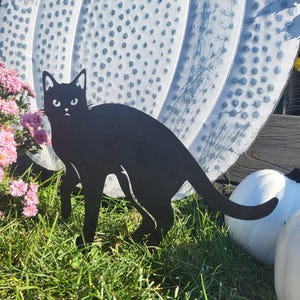 Black Cat Yard Stakes | Metal Cat Yard Sign | Black Cat Garden Sign  | Spooky Cats Sign | Halloween Yard Decor | Party Decor