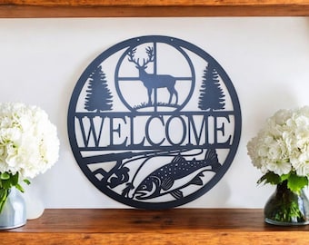 Deer Welcome Sign | Personalized Deer Sign | Deer Address Sign | Fish Welcome Sign | Fisherman Gift | Custom Hunter Gift | Cabin Decor