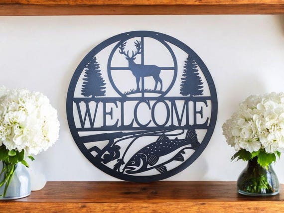 Deer Welcome Sign | Personalized Deer Sign | Deer Address Sign | Fish Welcome Sign | Fisherman Gift | Custom Hunter Gift | Cabin Decor