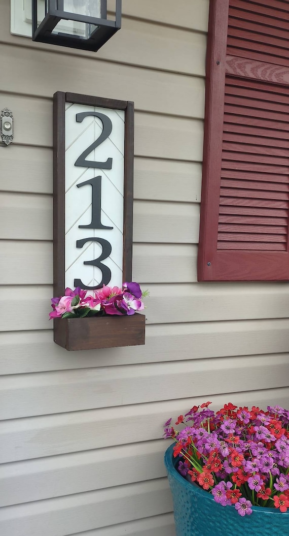 Chevron Address Sign | Planter Box Address Plaque | Flower Pot Address Sign | Modern Address Plaque | 3D Address | Vertical Address Sign
