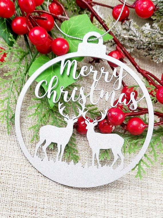 Deer ornament | merry christmas sign | winter wonderland ornament | hand lettered merry christmas sign | hostess gift | buck hunter gift