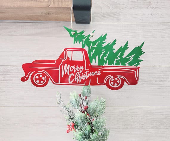 Red christmas truck sign | merry christmas truck sign | christmas tree truck sign | holiday decor | indoor outdoor christmas decorations