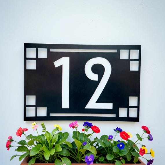 Arts and craft address sign | craftsman address plaque | mission style address sign | art and craft house numbers | horizontal address sign