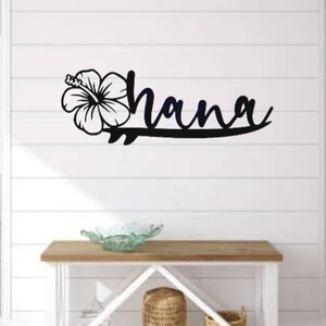 Ohana metal sign | hibiscus flower surfboard sign | cursive ohana sign | hawaiian family sign | world explorer gift | hawaiian decor