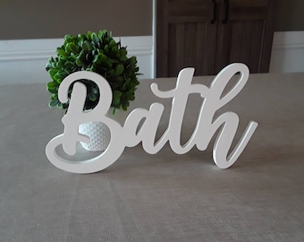 Free Standing Bath Sign | Cursive Bathroom Sign | Wood Bath Sign | Cursive Bath Sign | Cursive Font Bath | Farmhouse Bath Sign | Script Bath