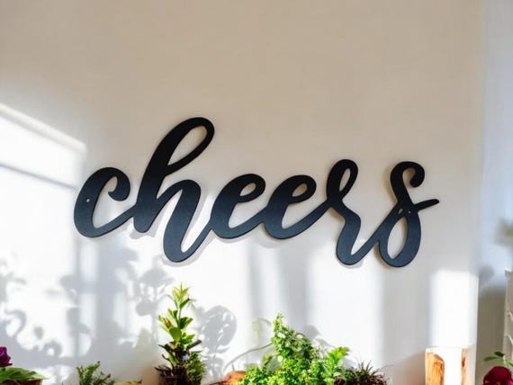 Cheers Sign | Metal Cheers Sign | Script Cheers Sign |  Script Font Bar Sign | Steel Cheers Sign | Bar Decor | Bar Sign | Cursive Cheers