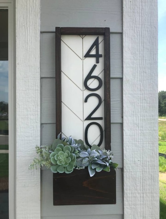 Chevron Address Sign | Planter Box Address Plaque | Flower Pot Address Sign | Modern Address Plaque | 3D Address | Vertical Address Sign