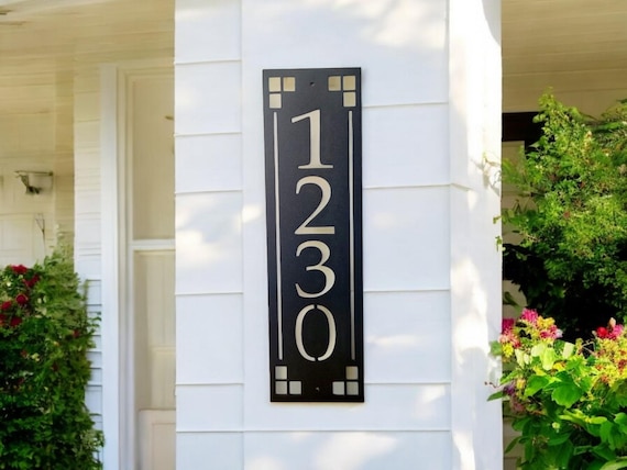 Arts and Craft Address Sign | Craftsman Address Plaque | Mission Style Address Sign | Art and Craft House Numbers | Vertical Address Sign