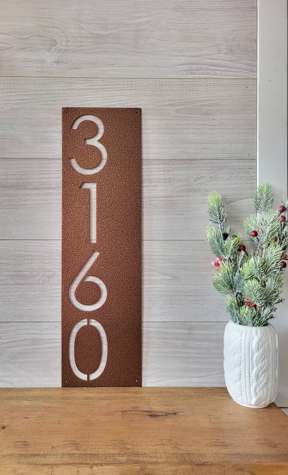 Large Number Address Plaque Metal Address Sign Vertical Address Sign House Number Sign Modern Industrial Metal Address Weatherproof Sign