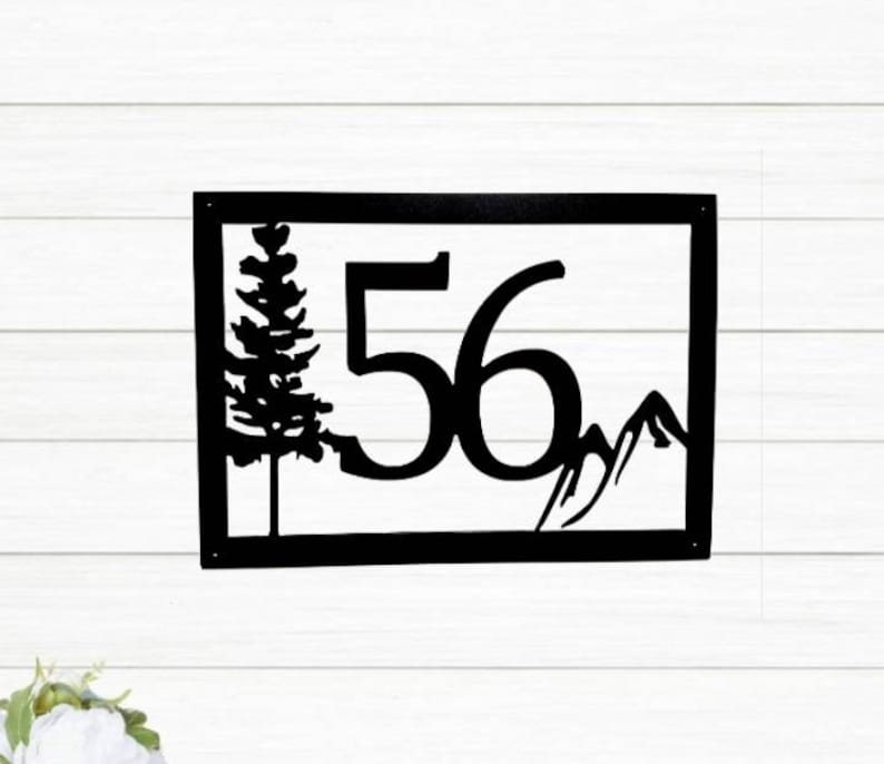 Mountain Address Sign Pine Tree House Numbers Custom Mountain Etsy