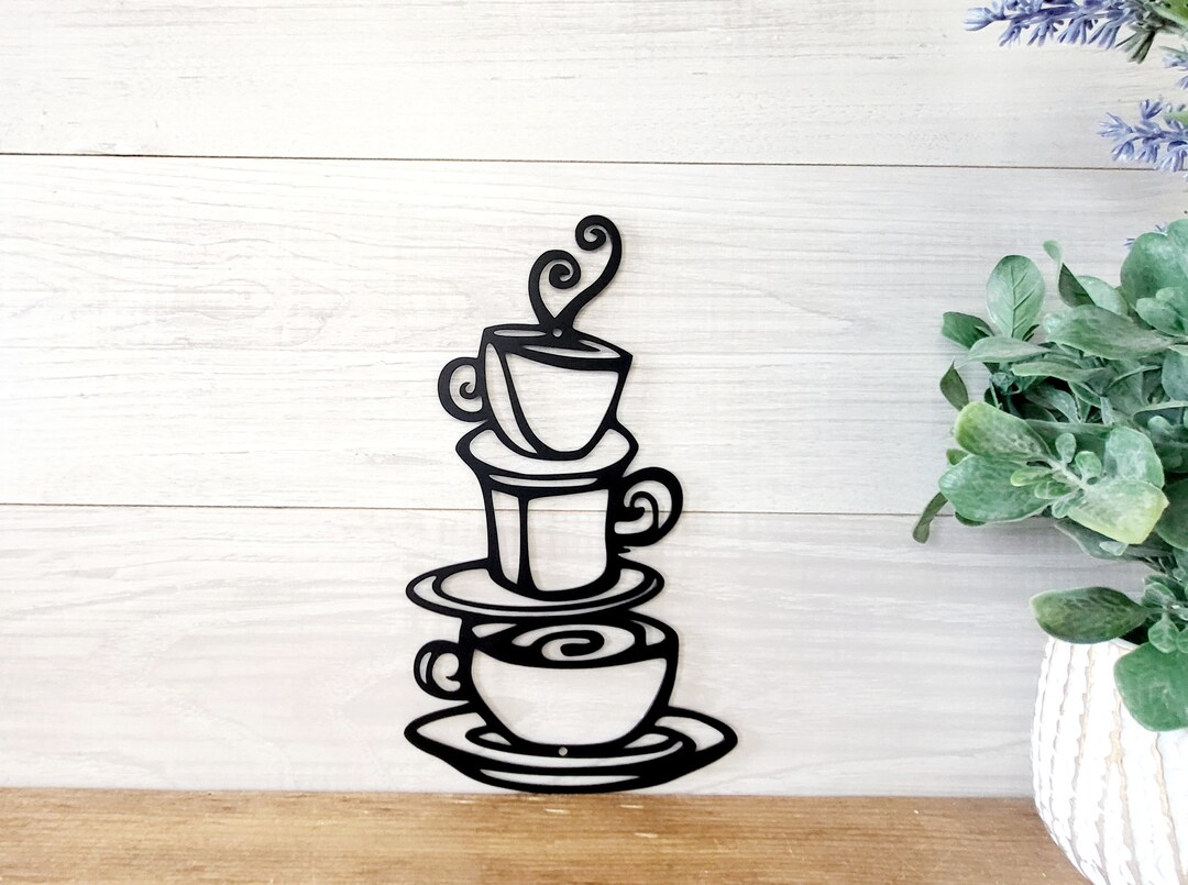 Coffee Cups Stacked Sign | Coffee Bar Sign | Kitchen Decor | Metal ...