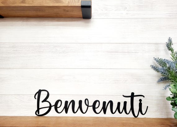 Benvenuti Sign | Italian Welcome Sign |Metal Benvenuti Sign | Front Door Sign Entryway Sign Cursive Word Sign | Italian Decor | Housewarming