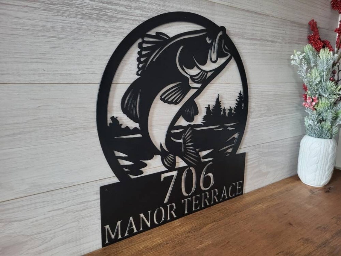 Bass Fish Address Sign | Fish Address Sign | Fishing House Number ...