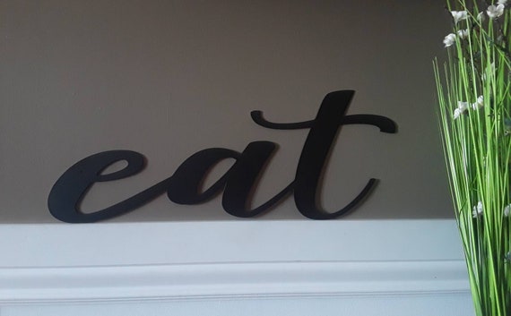 Eat metal sign dining room decor cursive metal word kitchen sign eat script recycled steel