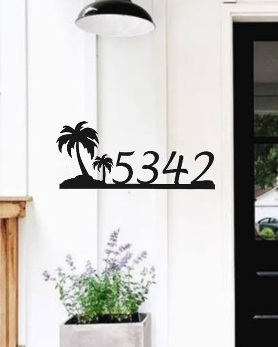 Palm Tree Address Sign |  Horizontal Address Sign | Beach House Decor | Beach Condo Address Sign | Ocean Theme House Numbers | Weatherproof