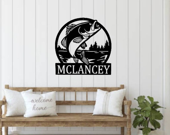 Personalized bass fish sign | fish address sign | fishing address sign | last name fishing scene | fisherman gift | cabin wall art | lake