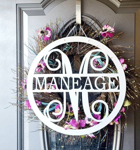 Split Monogram Door Hanger Front Door Wreath Custom Family Last Name Initial Monogram Door Sign Housewarming Realtor Closing Wedding Gift