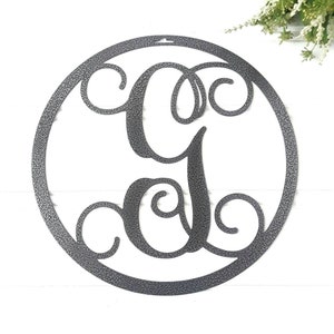 Circle monogram front door hanger round family last name sign initial monogram wreath weatherproof personalized sign