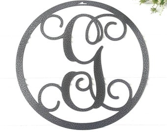 Metal Circle Monogram Door Hanger, Personalized Family Name Sign