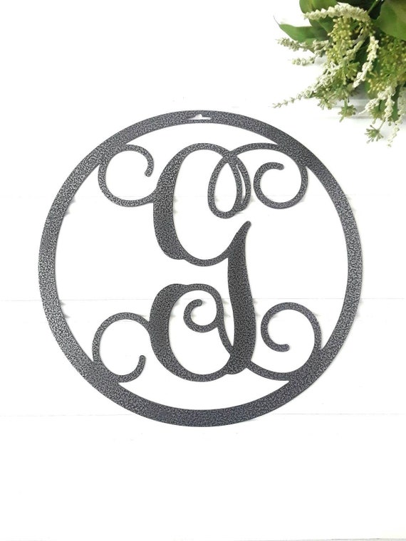 Circle monogram front door hanger round family last name sign initial monogram wreath weatherproof personalized sign