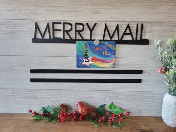 Merry mail sign | merry mail christmas card display | magnetic christmas card display | metal merry christmas sign | christmas card bar sign