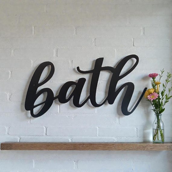 Bath sign | cursive bathroom sign | metal bath sign | cursive word sign | cursive font bath | farmhouse bath sign |farmhouse bathroom decor