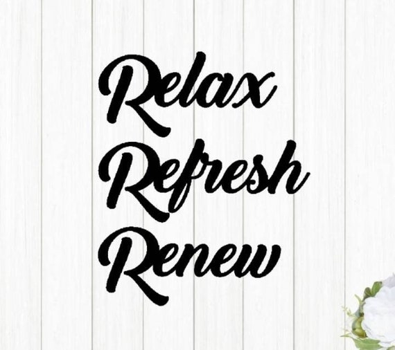 Relax refresh renew bath signs | metal relax bathroom sign | set of 3 cursive words | restroom sign | washroom | powder room | spa sign