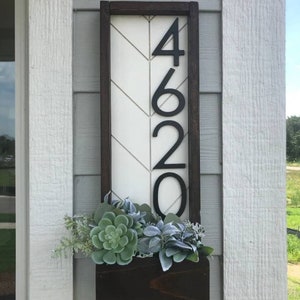 Chevron address sign | planter box address plaque | flower pot address sign | modern address plaque | 3d address | vertical address sign