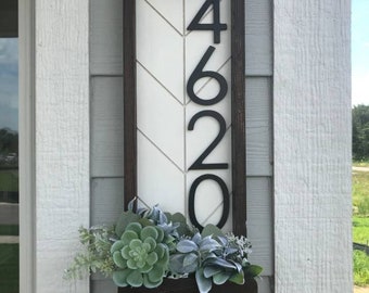 Chevron address sign | planter box address plaque | flower pot address sign | modern address plaque | 3d address | vertical address sign