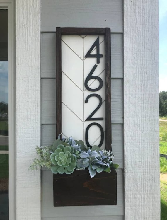Chevron address sign | planter box address plaque | flower pot address sign | modern address plaque | 3d address | vertical address sign