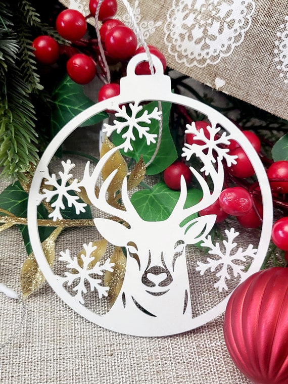 Deer ornament set | deer scene ornaments | 1, 4, 6, 8, 10, 12 ornament set | laser cut deer christmas ornaments | gift for him hunter