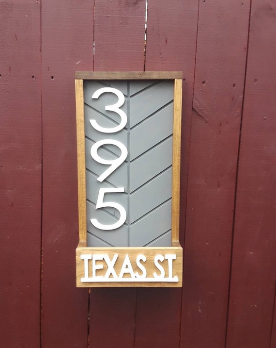 Chevron address sign | planter box address plaque | flower pot address sign | modern address plaque | 3d address | vertical address sign