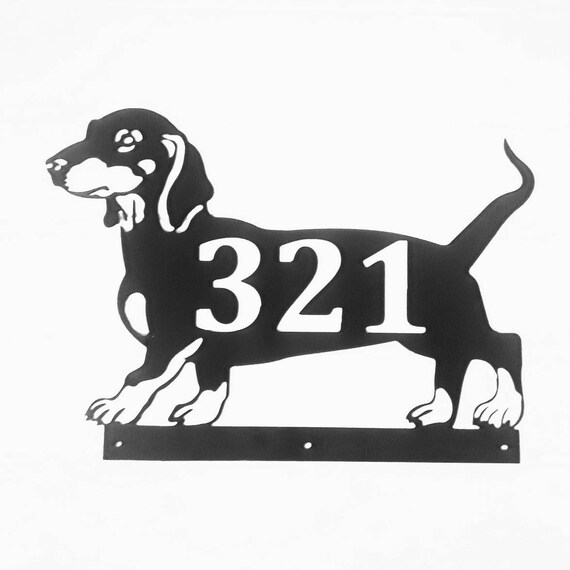 Dachshund custom address sign dog pup house number steel hand made metal sign puppy dog lover 17 x 12 weiner dog doxin dauschund buddy