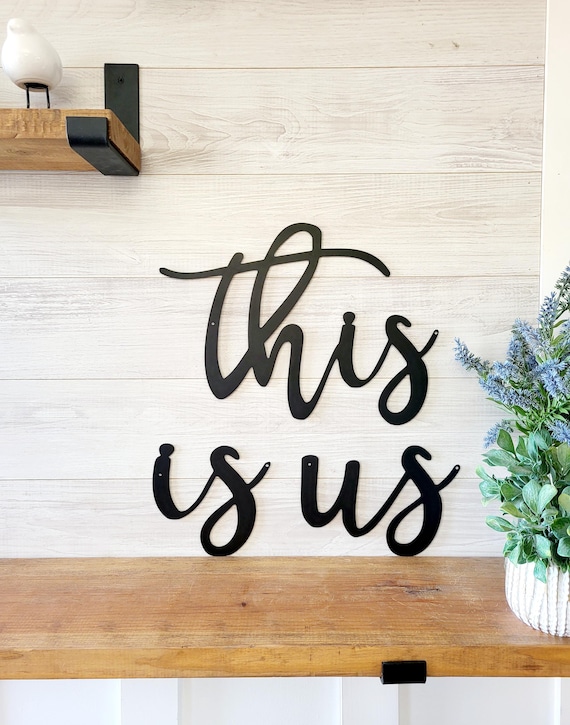 This is us metal sign | 3 separate words | this is us words | this is us rustic script word art farmhouse decor, family photo wall collage