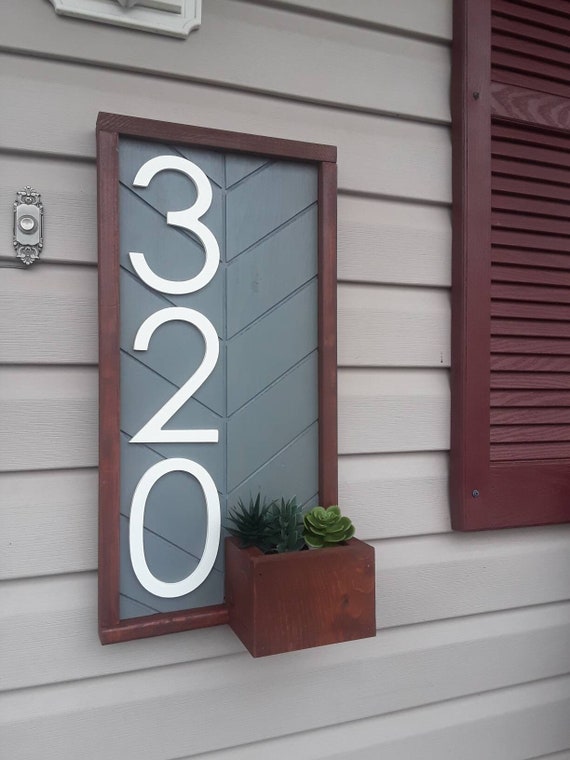 Chevron address sign | planter box address plaque | flower pot address sign | modern address plaque | 3d address | vertical address sign