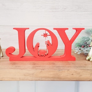 Joy Nativity Sign | Freestanding Joy Sign | Freestanding Nativity Sign | Christmas Decor | Winter Decor | Holiday Tier Tray Decor
