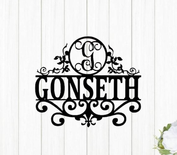 Classy Name Sign | Family Name Sign | Personalized Monogram Door Hanger | Family Last Name | Fancy Scroll Sign | Leaf Vine | Fleur De Lis