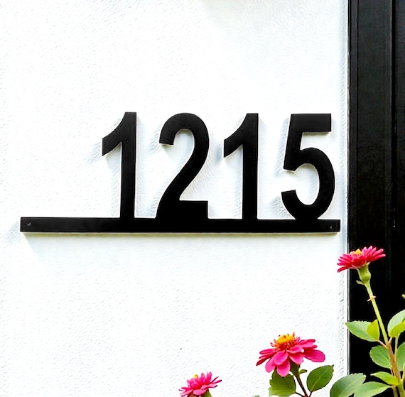 Mid Century Modern Metal House Number Sign | Horizontal Address