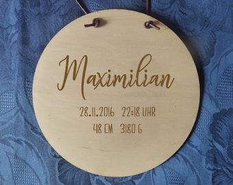 Holzschild "Geburt 2" Name + Geburtsdaten, personalisiert, individuell