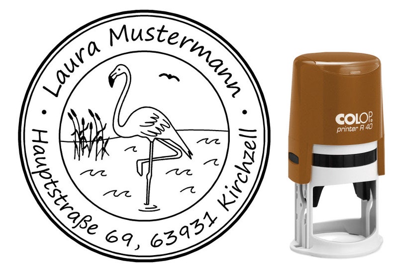 Address stamp stamp Flamingo 40 mm