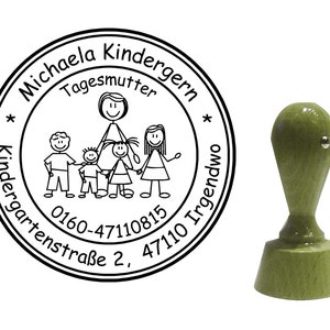 personalisierter Stempel Figuren wählbar "Strichmännchen Tagesmutter" rund