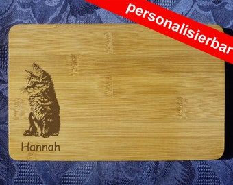 personalisiertes Schneidebrett Motiv "Katzenkind 1" + Name, Bambus, rechteckig, Gravur
