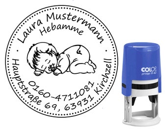 Address stamp Colop stamp "Midwife 3" round 40 mm, baby