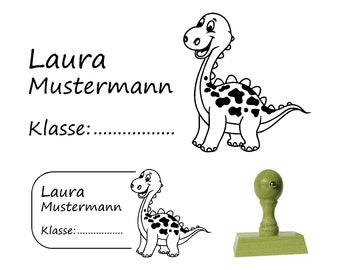 Schulstempel  Stempel Dino 60x30 mm - Holzstempel Name und Klasse - mit oder ohne Rahmen